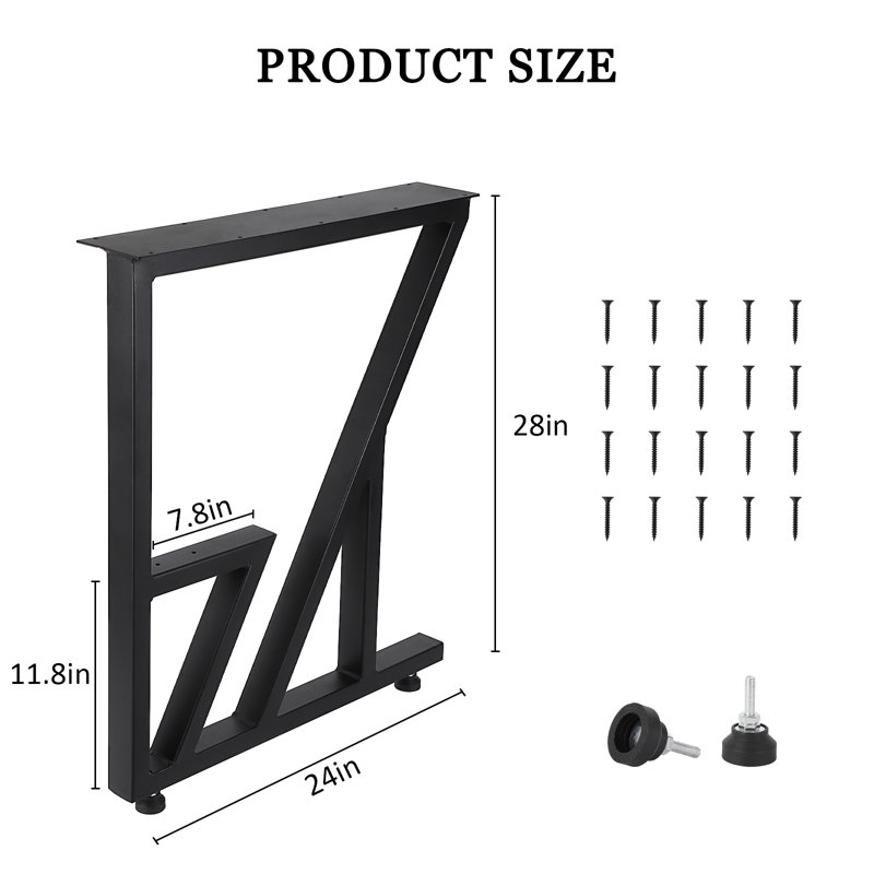 Heavy Duty Metal Table Legs - Industrial Black Steel, Square Design - Strong Load-Bearing, Easy Install - 2-Pack, 28x24 Inch