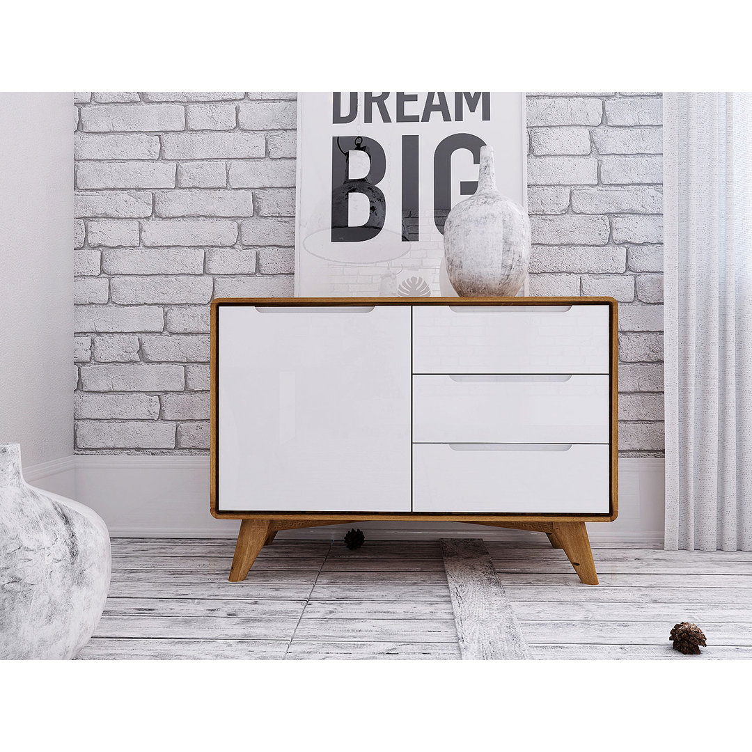 Yasmine 90 Cm Wide 3 Drawer Oak Wood Sideboard
