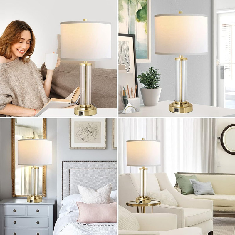  Two Touch-control Table Lamps With Two Usb Ports, A Three-way Dimmable Bedside Lamp With A Cloth Shade, And A Contemporary Nightstand Lamp For The Living Room Or Bedroom (led Bulbs Included)