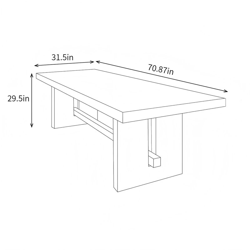 Esmerald Solid wood rectangular dining table, country-style kitchen dining table, 29.5"H x 70.87"L x 31.5"W