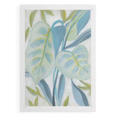 Aqua Tropical Leaves II -Canvas Print Only - NOT FRAMED