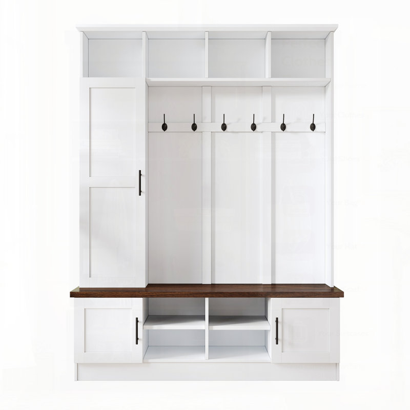 Versatile 3-In-1 Hall Tree With 6 Hooks, Farmhouse Walnut Storage Bench, And Adjustable Shelves For Entryway Organization