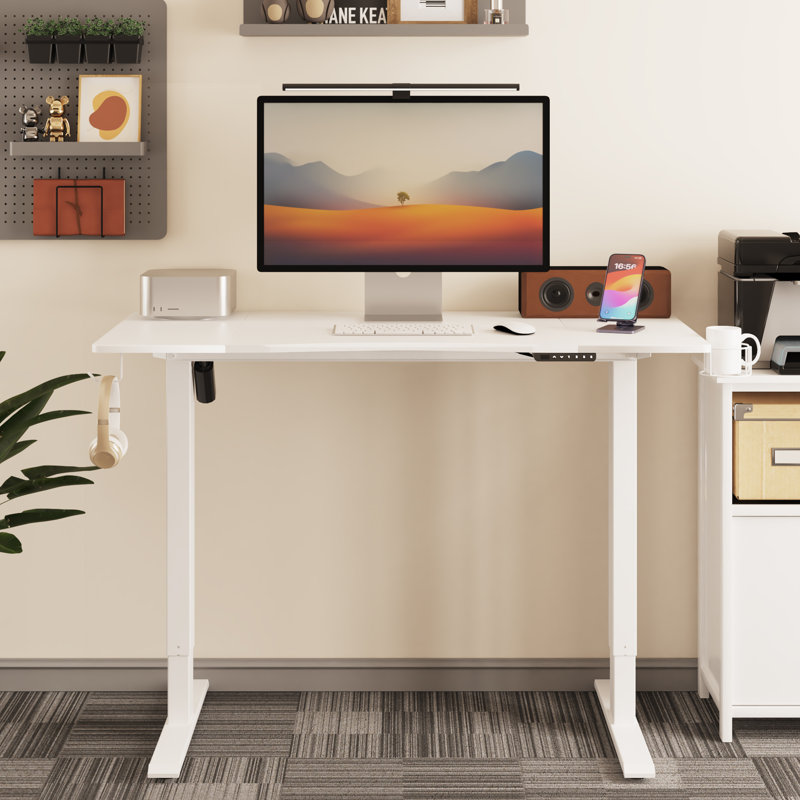 Adbeel Adjustable Metal Base Standing Desk, White