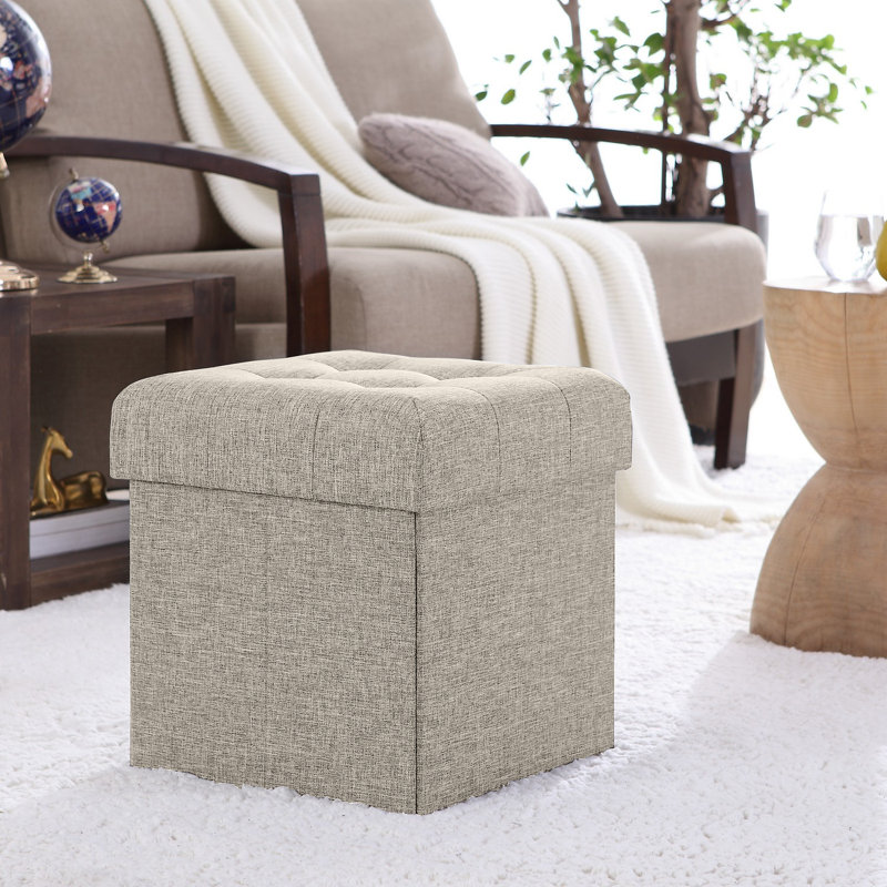 Lambertville Upholstered Ottoman, Beige Linen