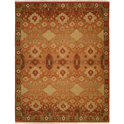 Wool Oriental Area Rug in Rust/Ivory