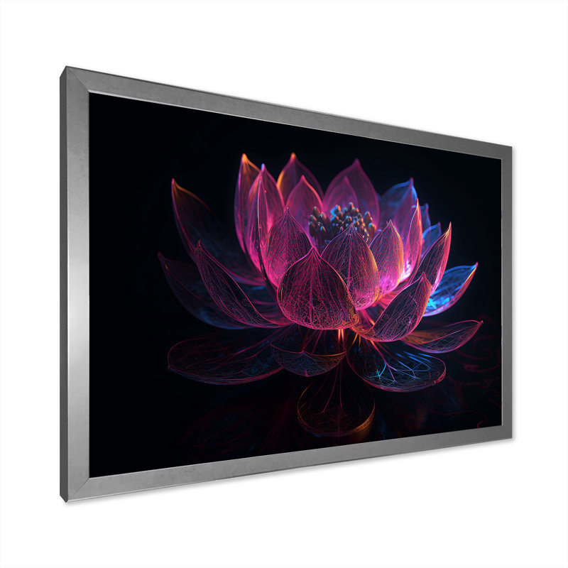 «Lotus Magical Luminiscent Blossoming», reproduction sur toile, H 12 po x l 20 po x P 1 po, Cadre simple argenté