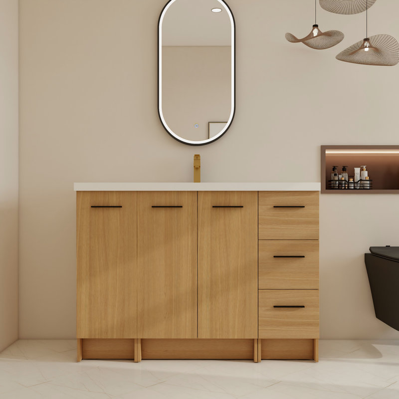 Ensemble de meuble-lavabo simple autoportant 48 po avec lavabo supérieur en résine, meuble-lavabo sur pied avec porte à fermeture douce et tiroirs