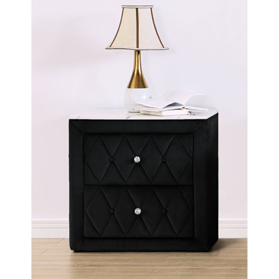 Élégante table de chevet avec plateau en faux marbre et 2 tiroirs pour la chambre à coucher