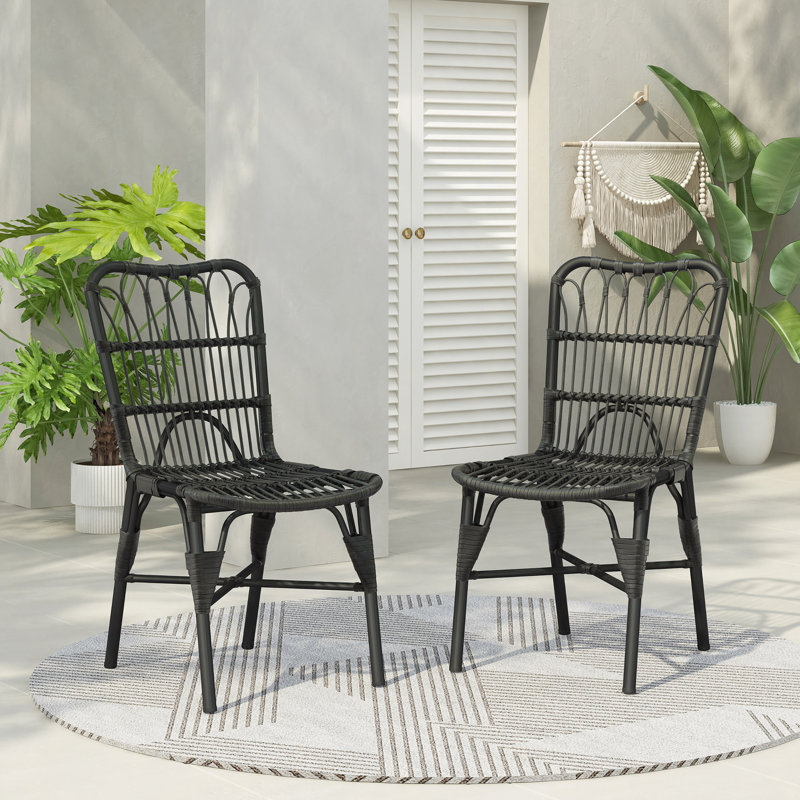 Ensemble de 2 chaises d'extérieur en osier de patio en osier pour terrasse, piscine, jardin, Noir