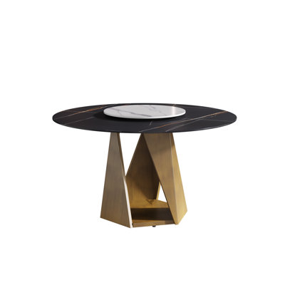 Modern Round Sintered Stone Dining Table With Rotating Tray