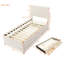Lit simple rembourré avec lit gigogne et 3 tiroirs plateforme, aspect lin beige
