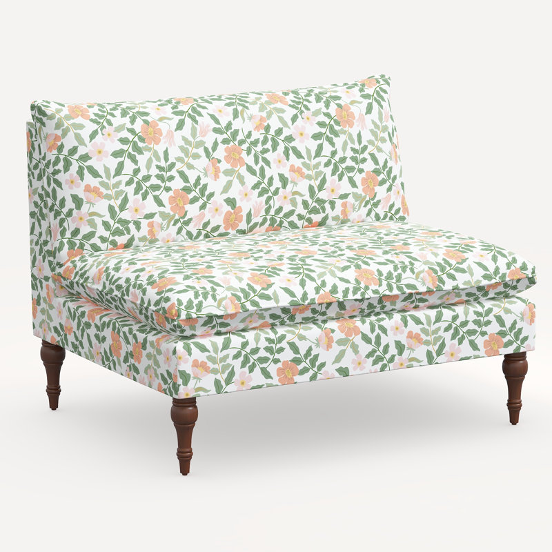 Rifle Paper Co. x Cloth & Company Louie Settee, Rpc Primrose Blush & Cream Linen, Espresso Wood