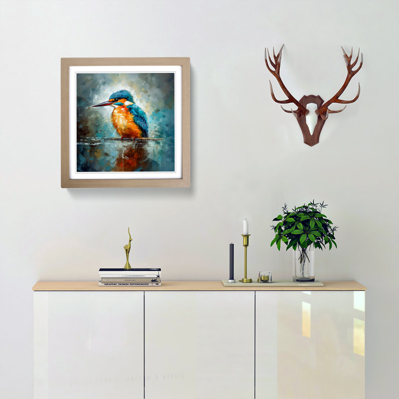 Kingfisher Impressionism No.1 - Framed Print, Oak