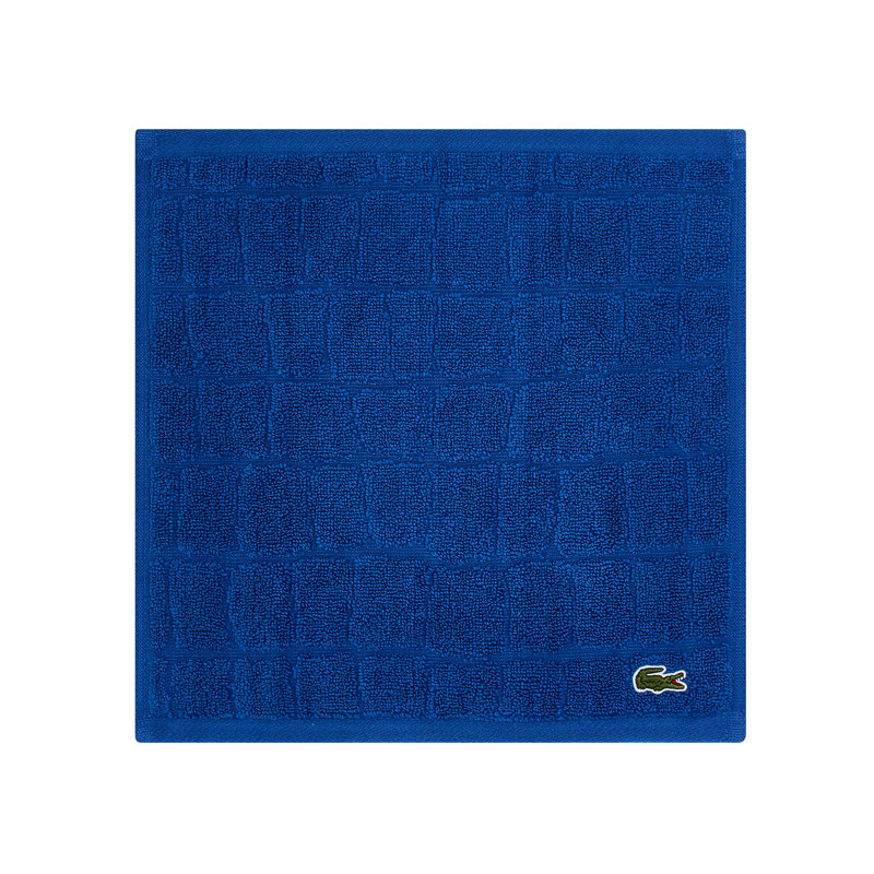 Lacoste Croc Scale 100% Cotton Jacquard Washcloth, Soft, Highly Absorbent & Low Linting Face Cloth with Embroidered Crocodile Logo, Surf Blue