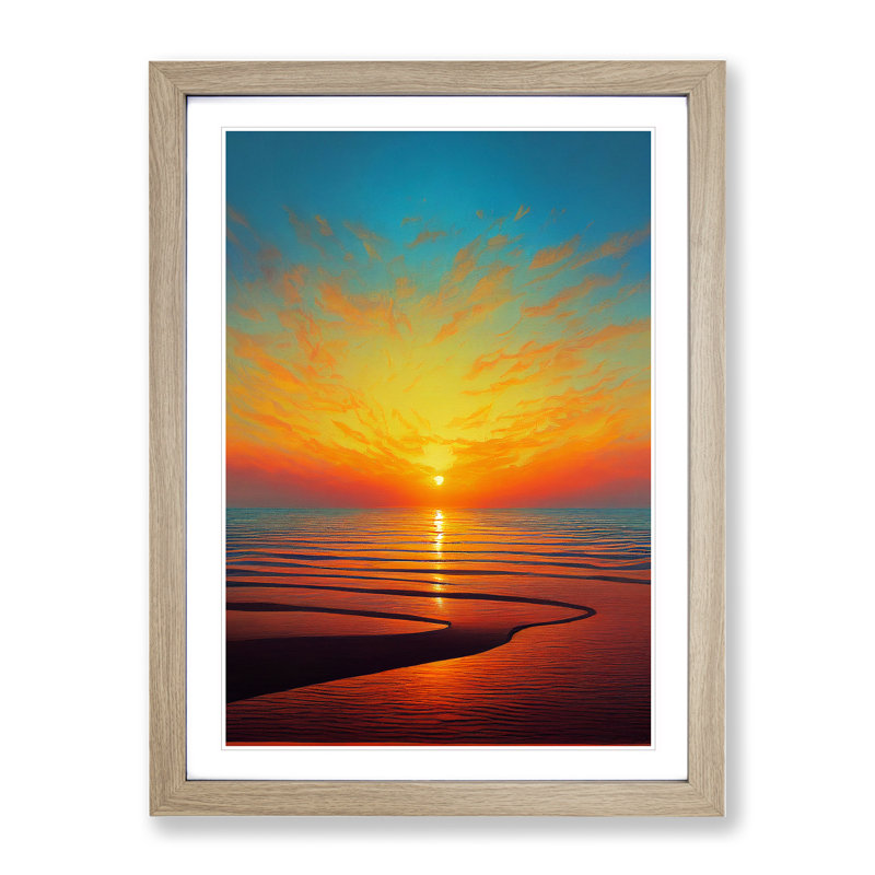 Enlightening Sunset - Single Picture Frame Print, Oak, 64cm H x 46cm W