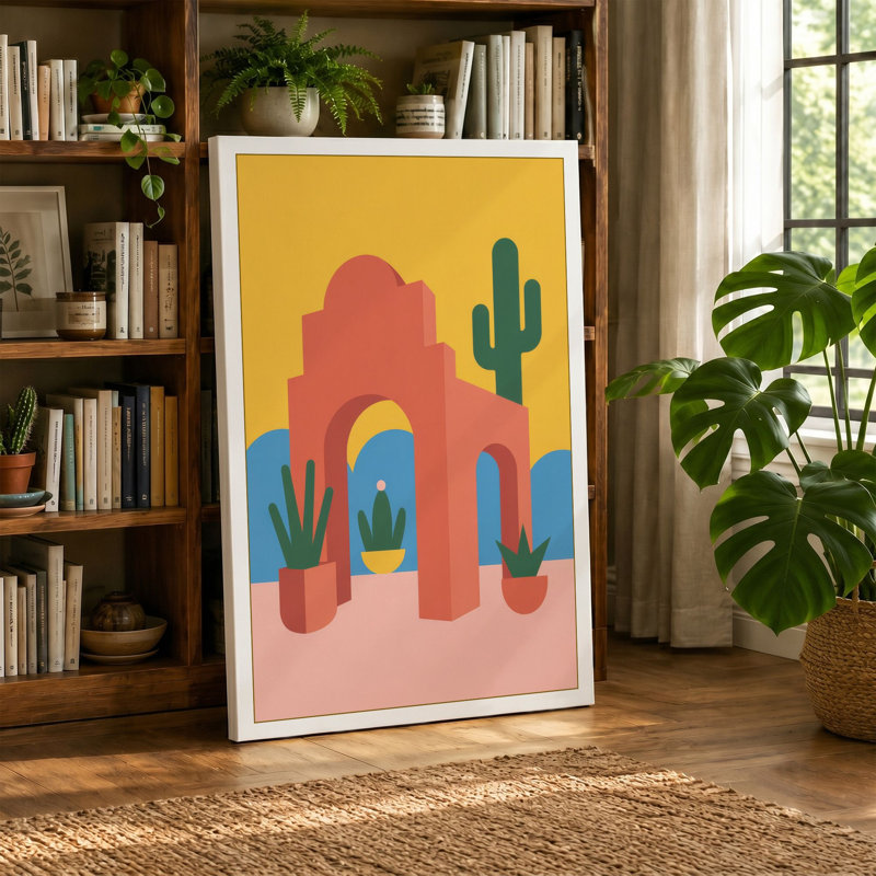 Desert Mission Southwestern - Wrapped Canvas, 30x20 - 76.2 x 50.8 cm, Teal Border