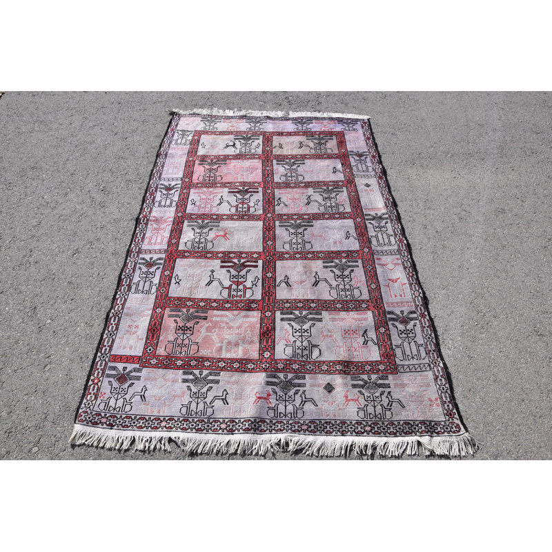 Tapis turc rétro vintage aux accents, idéal pour les décorations d'extérieur, de chambre de bébé et de cuisine