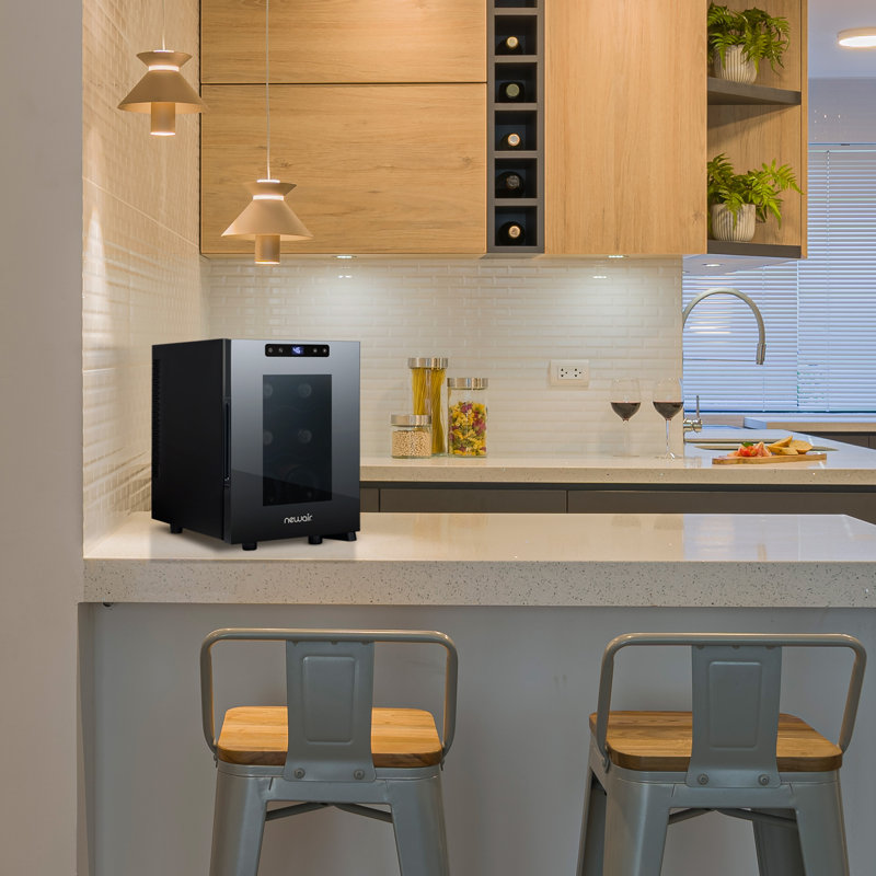 Black Mirrored Glass 6-Bottle Thermoelectric Countertop Wine Cooler