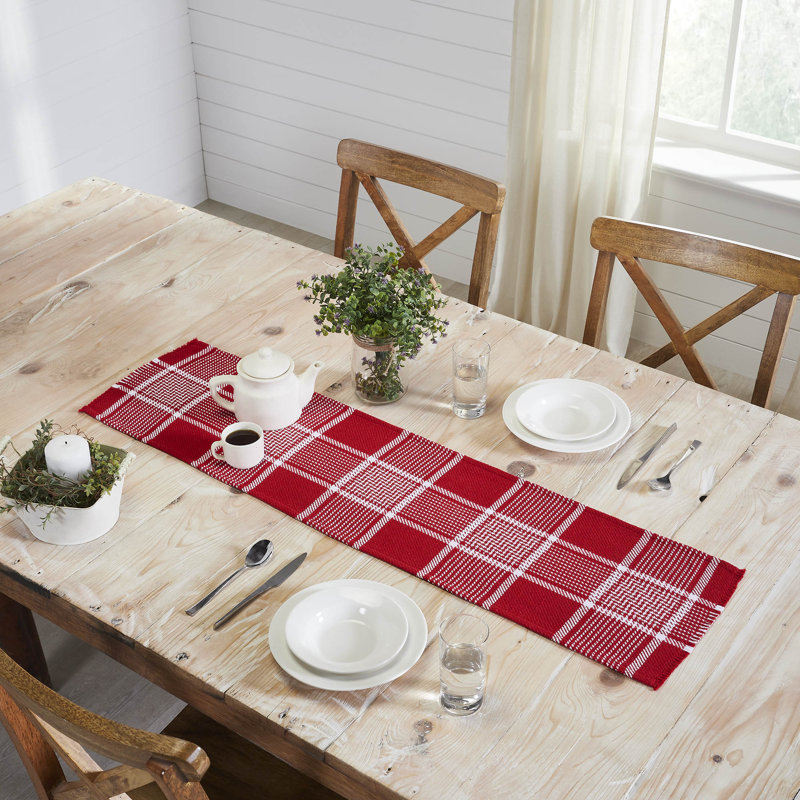 Wilf Rectangle Plaid Cotton Table Runner, 48" x 12"