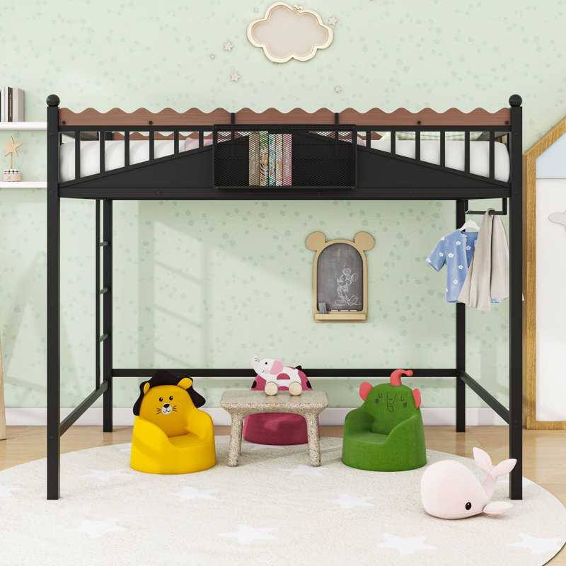 Space-Saving Metal Loft Bed with Built-In Storage Shelves, Full