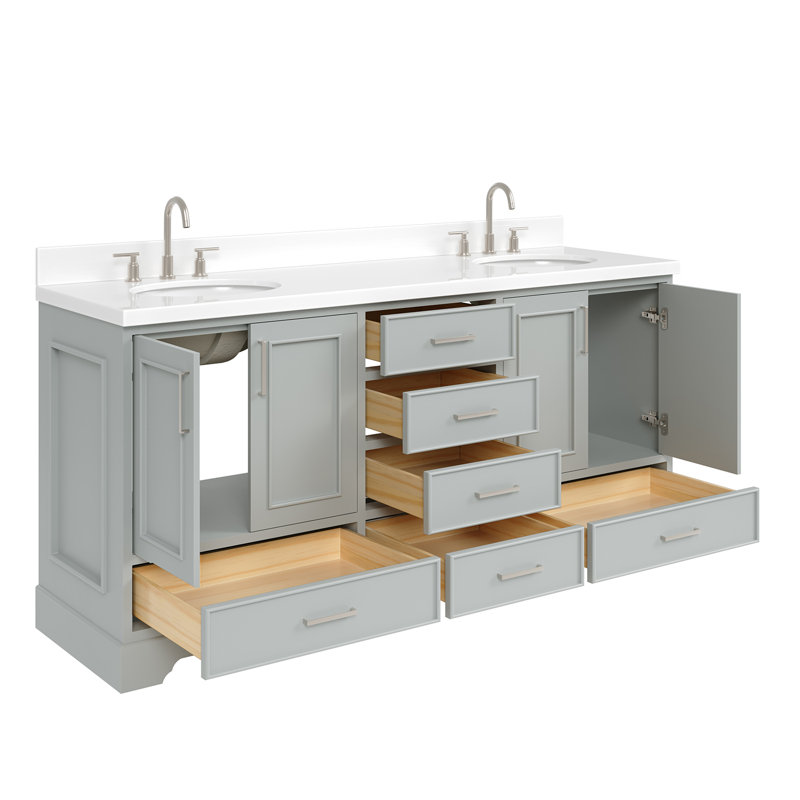 Meuble-lavabo double avec plateau Abshire 73, Gris
