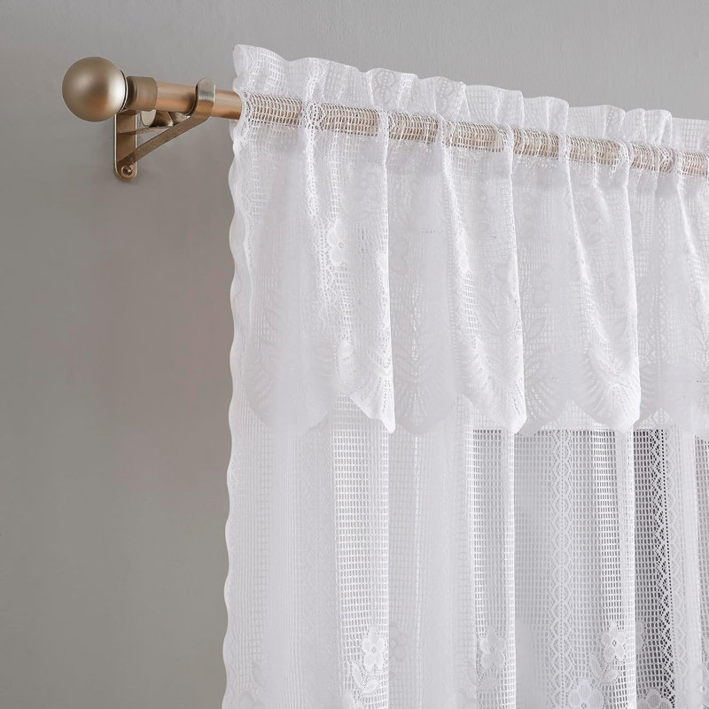 Rideaux en dentelle transparente à motifs floraux au crochet, blancs, Blanc, L 54 po x L 96 po