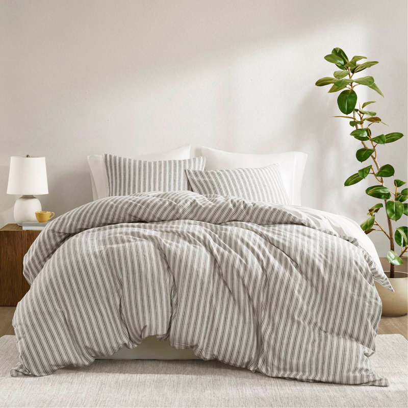 Ensemble de couette 3 pièces Cal King, Tan Striped, California King Duvet Cover + 2 Additional Pieces
