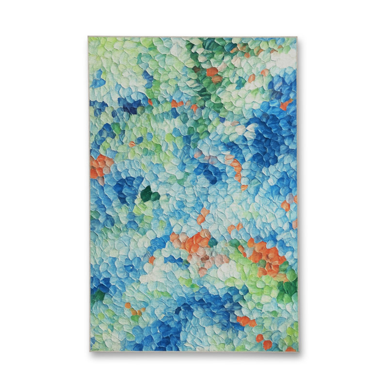 Tapis bleu tissé lavable rétro Mosso, 4'11" x 7'7"