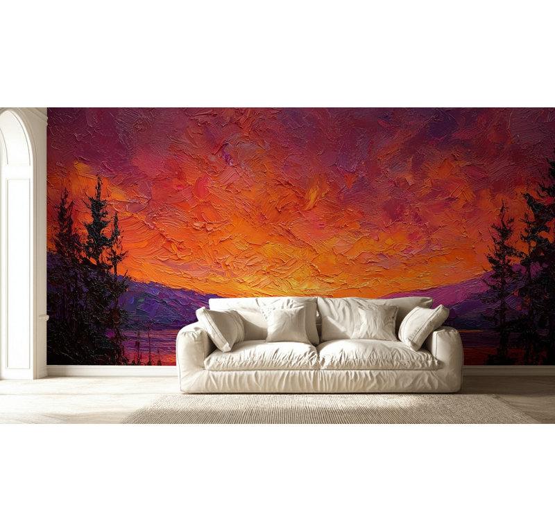 Fond d'écran abstrait paysage coucher de soleil, 100"x96", Non-Woven Nonpasted