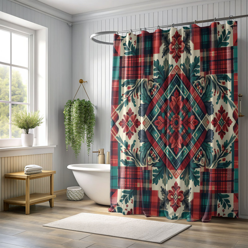 Warm Tartan Designs - Rideau de douche standard 1 pièce, H 74 po x l 71 po