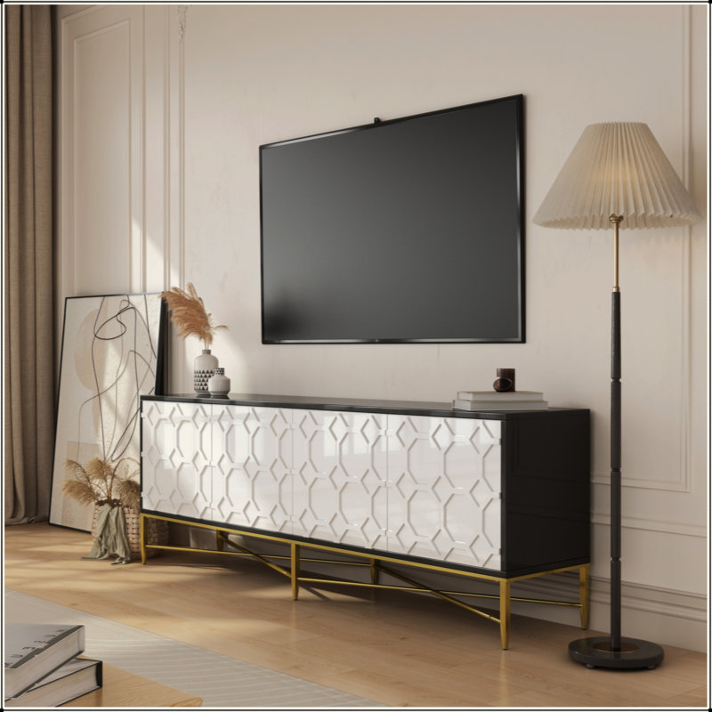 Meuble télé 4 portes, meuble télé moderne, noir et blanc