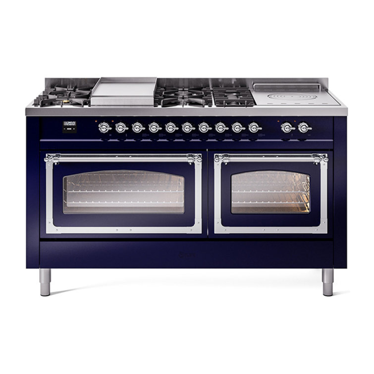 ILVE Nostalgie II Noblesse 60 in Dual Fuel Range 7 Burner, Griddle, Frenchtop