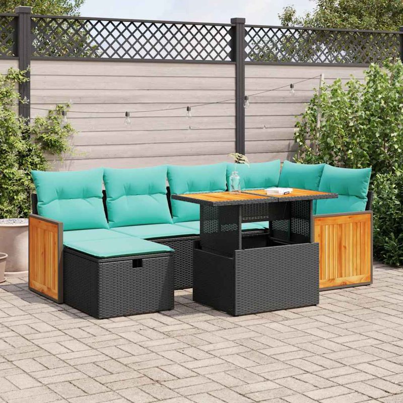  Ensemble de canapé de patio 7 pièces avec coussins en rotin polyacacia