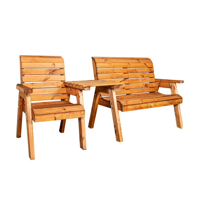 Hand Made 3 Seater Chunky Rustic Wooden Garden Furniture Companion Set With Straight Tray