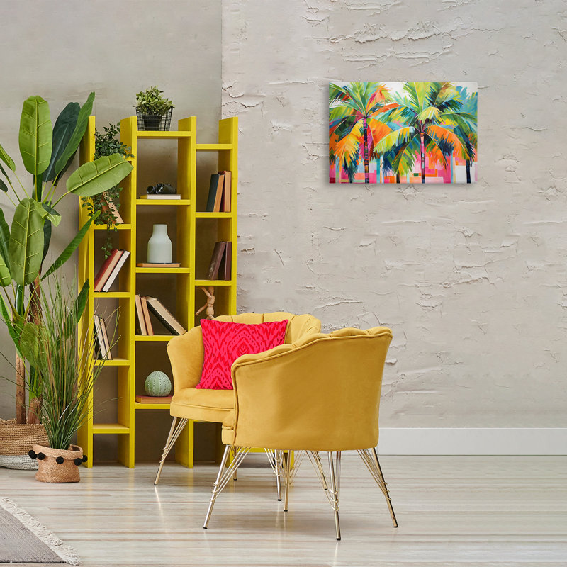 Bright Mod Palms & Rectangles Canvas, design by LSR Design Studio, 16" H x 24" W