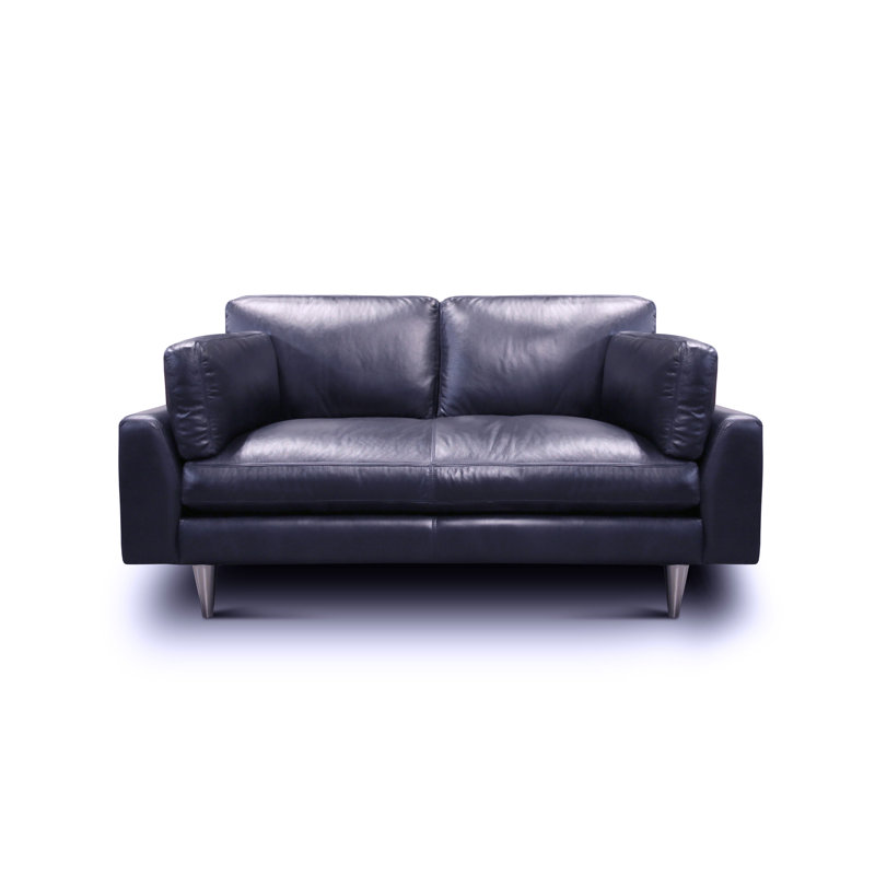 Causeuse en cuir véritable Albertdine, Cuir véritable bleu