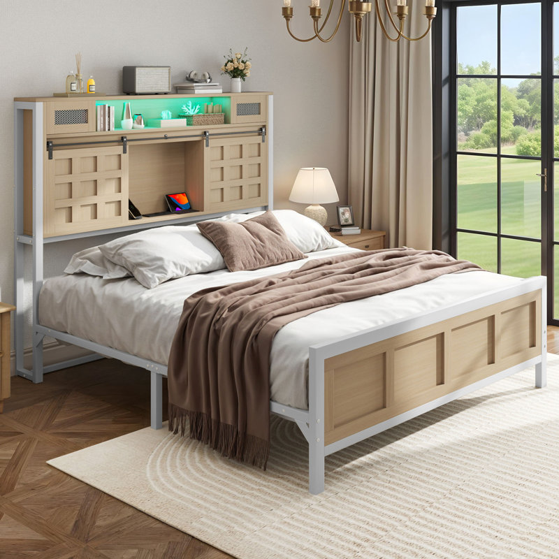 Lit plateforme avec rangement Farmhouse, Grand lit, Brun