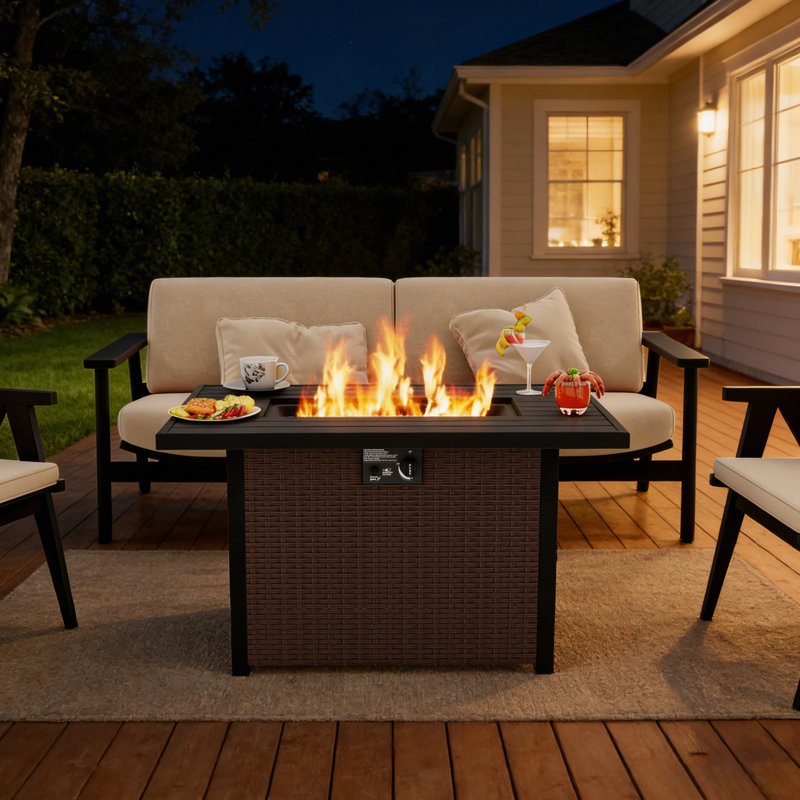 43 in Outdoor Wicker Gas Fire Pit Table With 50,000 BTU, Propane Fire Pit Table with CSA Certified For Patio & Backyard