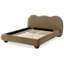 Très grand lit brun oriental avec pieds en bois rembourrés et bouclés, style contemporain-378447449-378447451