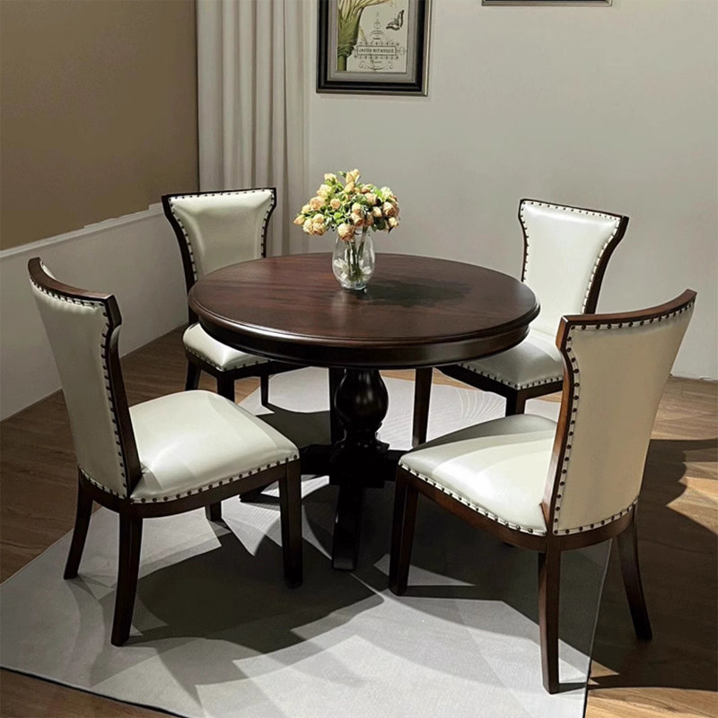 Solid wood round dining table set, 29.52"H x 47.24"L x 47.24"W