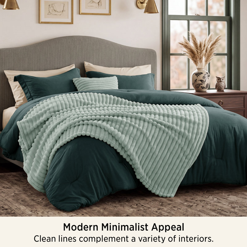 Ensemble d'édredon pour lit très grand 5 pièces - lit dans un sac avec jeté en polaire et coussin décoratif, ensembles d'édredon légers, literie toutes saisons, vert émeraude