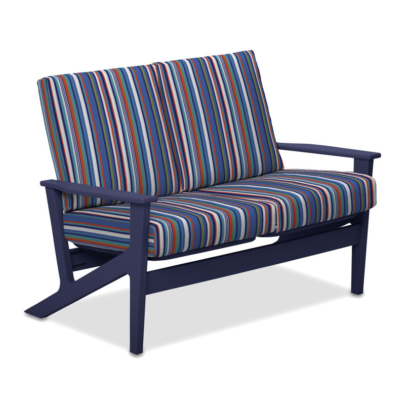 Causeuse avec coussins Chrisa, Graphite, Rayure bleu atlantique