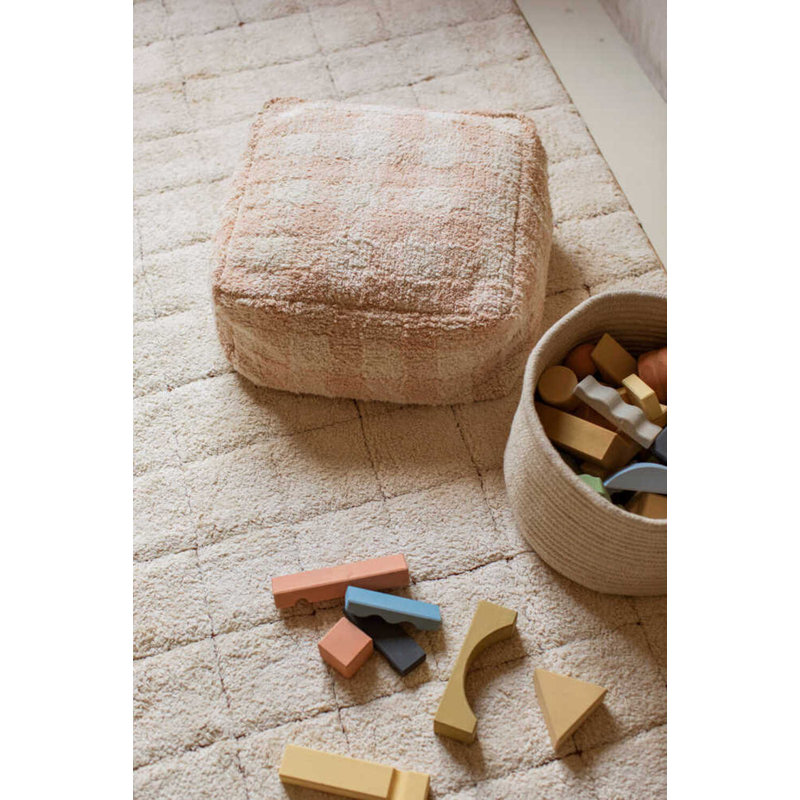 Vichy Square Pouf, Rose