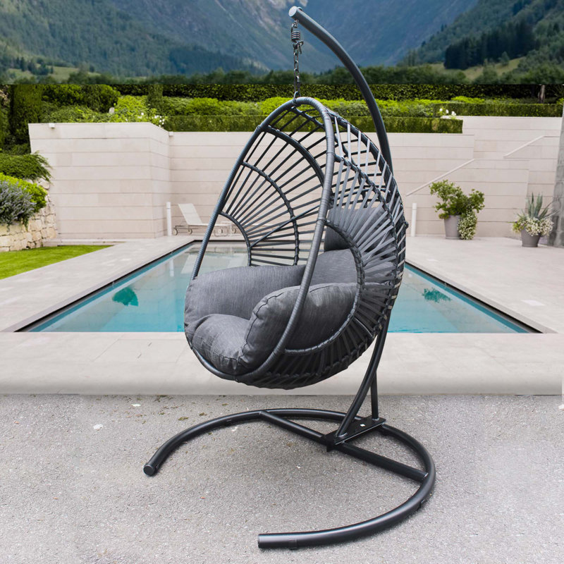 Balancelle en osier de haute qualité pour l'intérieur en osier avec coussin de couleur anthracite et base de couleur noire