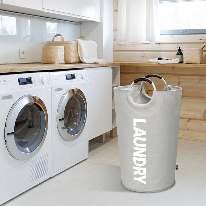 Fabric Laundry Basket with Handles, Light Grey