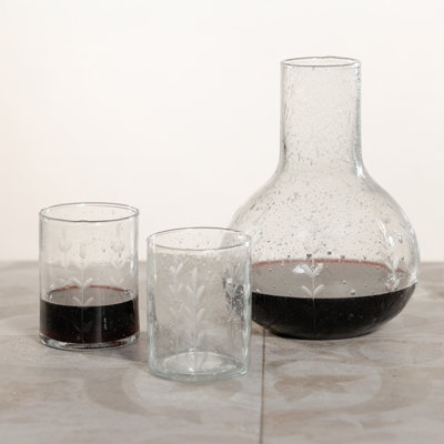 Caspian Etched Glass Carafe with Bubble Design