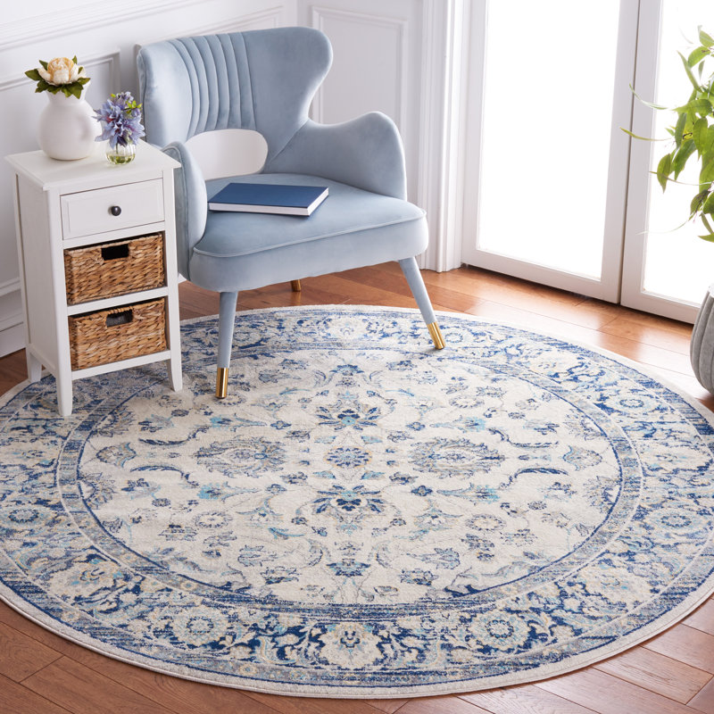 Tapis bleu / beige Huggard, Rond 6 pi 7 po