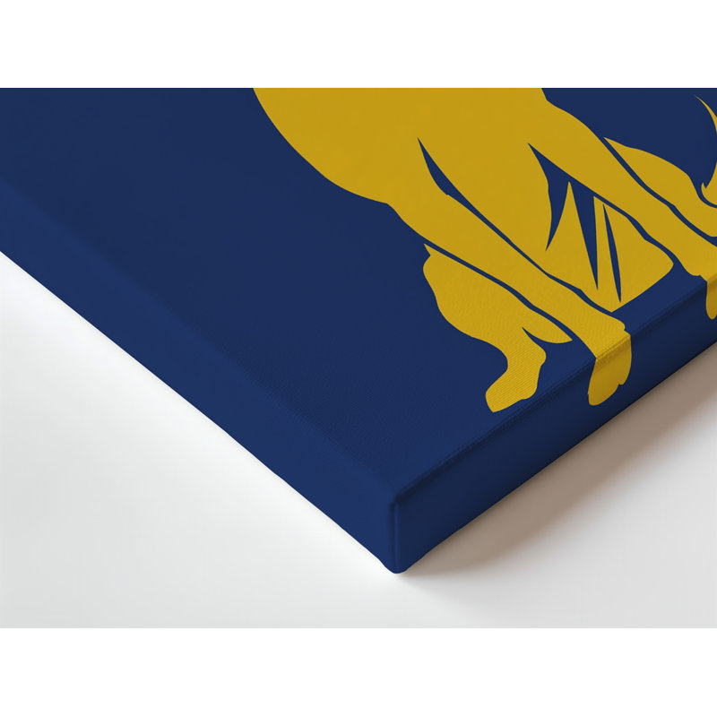 Toile, affiche rétro de style rétro avec une silhouette stylisée et élégante d'un chien assis sur fond jaune vif