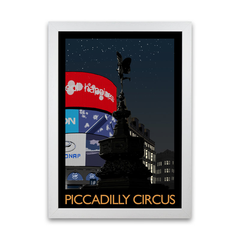 Piccadilly Circus At Night by Richard O'Neill - Single Picture Frame Print, 594 cm H x 42 cm W, White