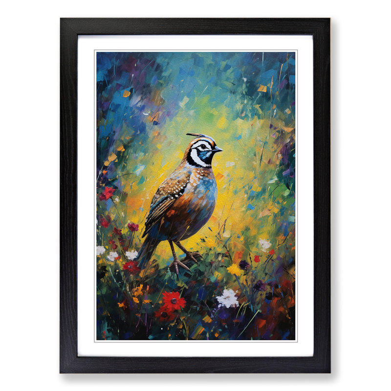 Partridge Impressionism No.2 - Single Picture Frame Print on Wood, Black Framed, 64cm H x 46cm W x 2cm D